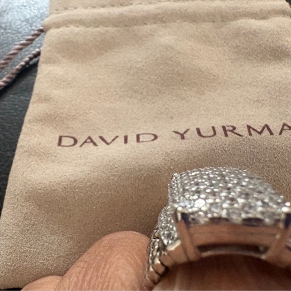 David Yurman Sterling Silver Pavé Square Top Ring with Braided Band sz8 - Picture 3 of 6